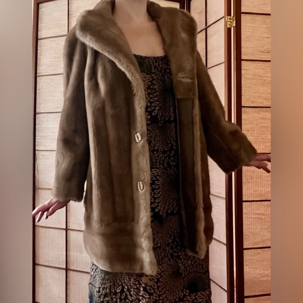 Tissavel France vintage European light brown faux fur coat